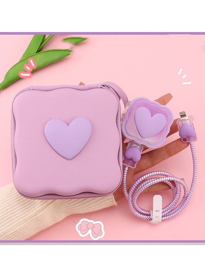 Happy D Compatible with iPhone 18W/20W USB-C Charger, Transparent Cute 3D Heart Ripple Design, Soft Charging Protection Case and Storage Box, Cute Cable Protector and Storage Box, for Girls and Women - Purple Heart - Image 4